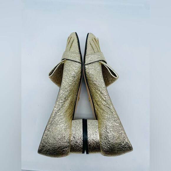 Gucci Gold Metallic leather GG fringe Marmont 30mm Heeled Loafer pumps EU 41 - Picture 9 of 12